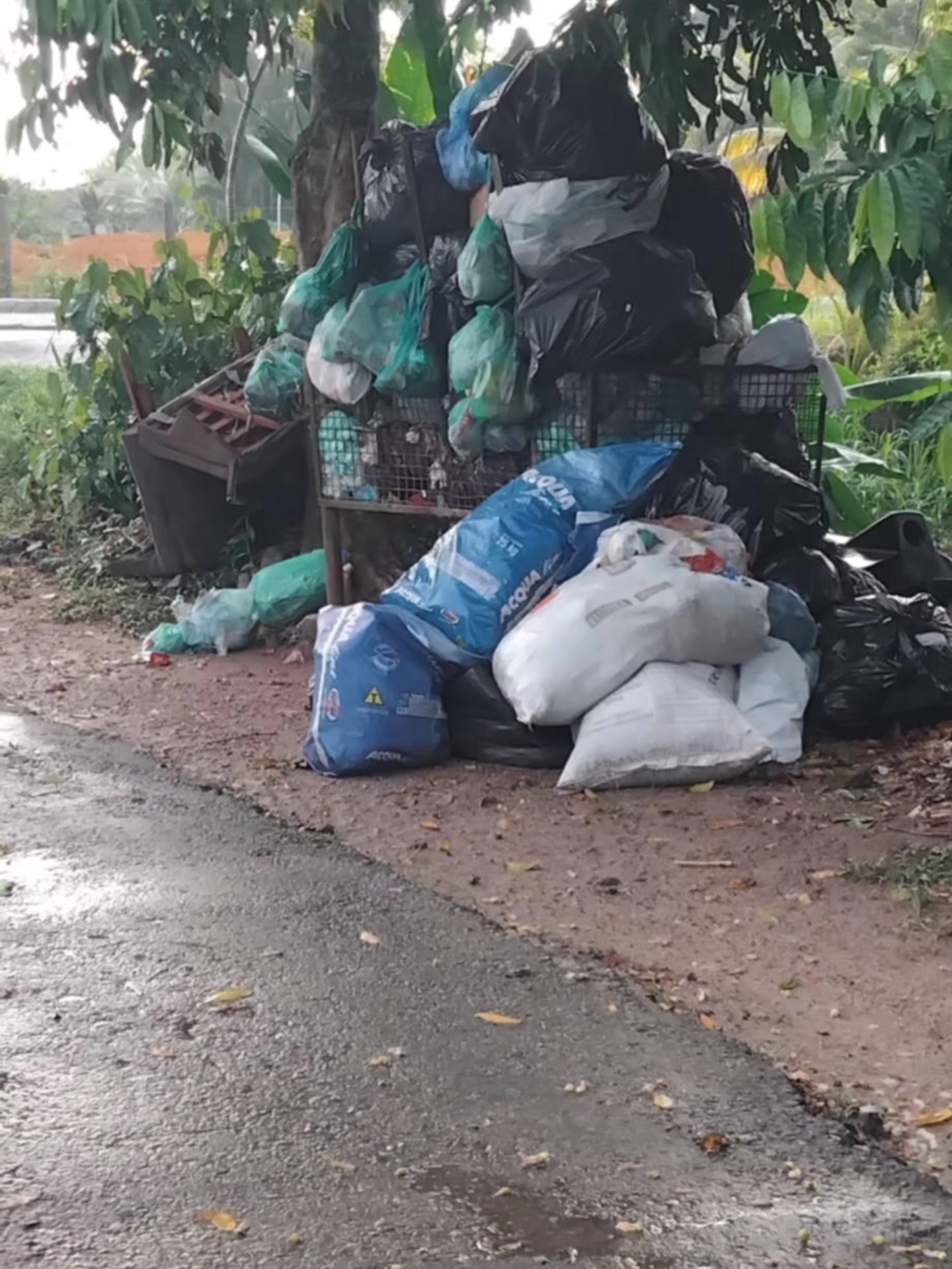 Acúmulo de lixo em caçambas improvisadas às margens da RJ-122